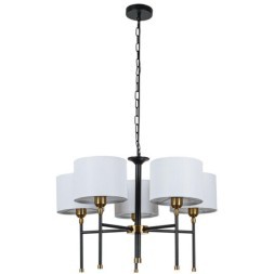 A4090LM-5BK Подвесная люстра с черно-бронзовым основанием и тканевыми белыми плафонами, 5 ламп Е27 Arte Lamp JAMIE