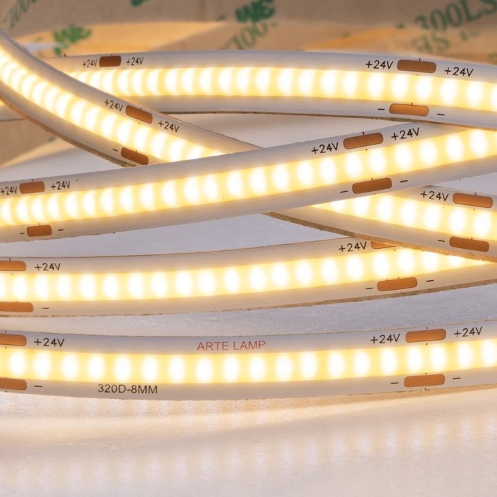 A2432008-01-3K Светодиодная лента 24В 10Вт/м 850Лм/м 3000К CRI 90+ 8мм COB 320шт/м 5м IP20