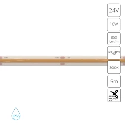 A2432008-04-3K Светодиодная лента 24В 10Вт/м 850Лм/м 3000К 90+ 8мм COB 320шт/м 5м IP65