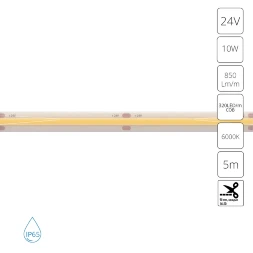A2432008-06-6K Светодиодная лента 24В 10Вт/м 850Лм/м 6000К 90+ 8мм COB 320шт/м 5м IP65
