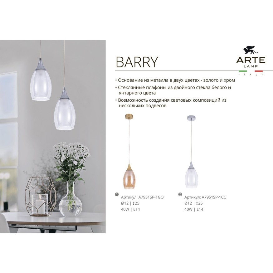 Подвесной светильник Arte Lamp BARRY A7951SP-1GO
