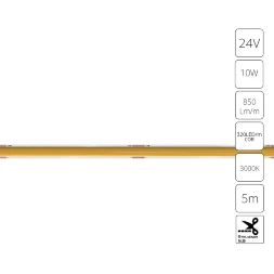 Arte Lamp A2432005-01-3K Светодиодная лента сплошная узкая, длина 5м, ширина 5 мм, COB 10Вт/м 850Лм/м 3000К 120° CRI90+ IP20 24В, кратность резки 50мм