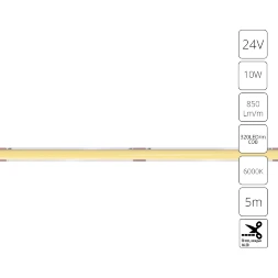 A2432005-03-6K Светодиодная лента 24В 10Вт/м 850Лм/м 6000К 90+ 5мм COB 320шт/м 5м IP20