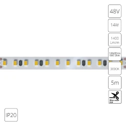 A4812010-05-3K Светодиодная лента 48В 14Вт/м 1400Лм/м 3000К 90+ 10мм SMD2835 120шт/м 5м IP20