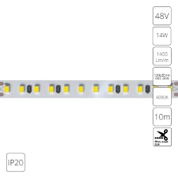 A4812010-08-4K Светодиодная лента 48В 14Вт/м 1400Лм/м 4000К 90+ 10мм SMD2835 120шт/м 10м IP20