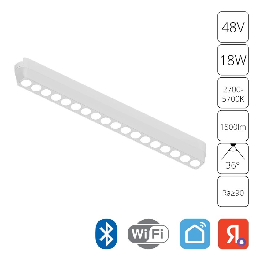 A2969PL-1WH Трековый магнитный светодиодный SMART (TUYA, Алиса, Bluetooth, Wi-Fi) светильник Arte Lamp Rapid 48V CRI90+ 2700-6000К 1500Лм 36° 18Вт