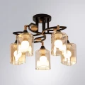 Arte Lamp Glamore A5076PL-5BK Потолочная современная люстра диаметром 62 см, черный металл, плафоны 5шт, янтарное стекло, лампы E27 5шт до 60Вт IP20 220В, возм. раздельного включения рожков и смены направления плафонов