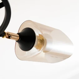Arte Lamp Glamore A5076PL-5BK Потолочная современная люстра диаметром 62 см, черный металл, плафоны 5шт, янтарное стекло, лампы E27 5шт до 60Вт IP20 220В, возм. раздельного включения рожков и смены направления плафонов