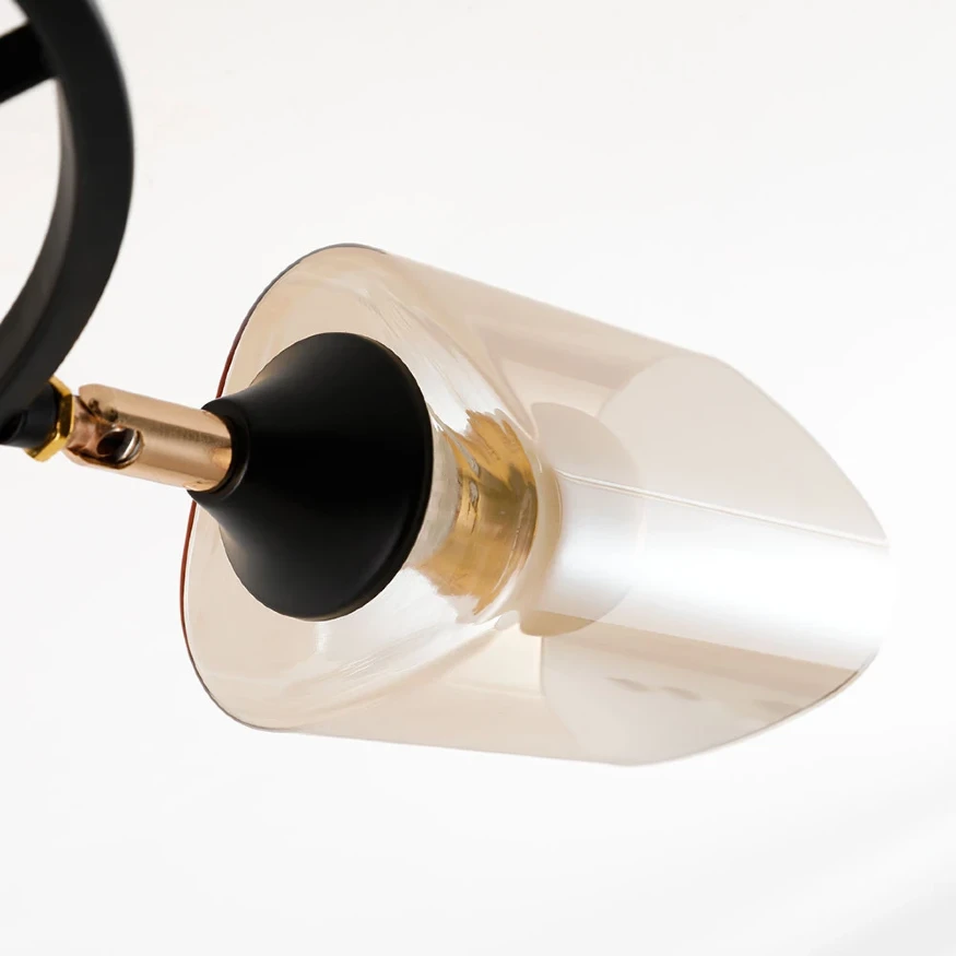 Arte Lamp Glamore A5076PL-5BK Потолочная современная люстра диаметром 62 см, черный металл, плафоны 5шт, янтарное стекло, лампы E27 5шт до 60Вт IP20 220В, возм. раздельного включения рожков и смены направления плафонов