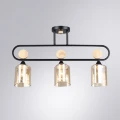 Arte Lamp Glamore A5076PL-3BK Потолочный современный вытянутый светильник длиной 62 см, черный металл, плафоны 3шт, янтарное стекло, лампы E27 3шт до 60Вт IP20 220В