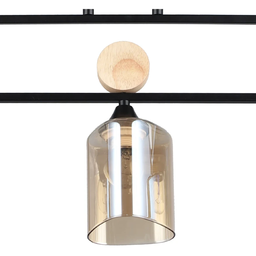 Arte Lamp Glamore A5076PL-3BK Потолочный современный вытянутый светильник длиной 62 см, черный металл, плафоны 3шт, янтарное стекло, лампы E27 3шт до 60Вт IP20 220В