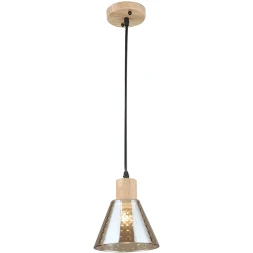 Arte Lamp Lancaster A5891SP-1BK Подвесной современный светильник с янтарным плафоном из стекла диаметром 15 см, основание из натурального светлого дерева, высота провода 100 см, лампа E27 1шт до 60Вт IP20 220В