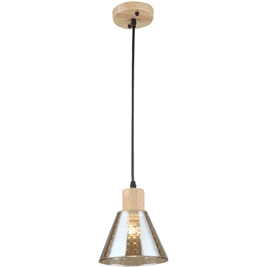 Arte Lamp Lancaster A5891SP-1BK Подвесной современный светильник с янтарным плафоном из стекла диаметром 15 см, основание из натурального светлого дерева, высота провода 100 см, лампа E27 1шт до 60Вт IP20 220В