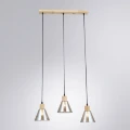 Arte Lamp Lancaster A5891SP-3BK Тройной подвесной современный светильник с 3 янтарными плафонами из стекла диаметром 15 см, основание из натурального светлого дерева, высота провода 100 см, лампы E27 3шт до 60Вт IP20 220В