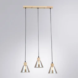 Arte Lamp Lancaster A5891SP-3BK Тройной подвесной современный светильник с 3 янтарными плафонами из стекла диаметром 15 см, основание из натурального светлого дерева, высота провода 100 см, лампы E27 3шт до 60Вт IP20 220В