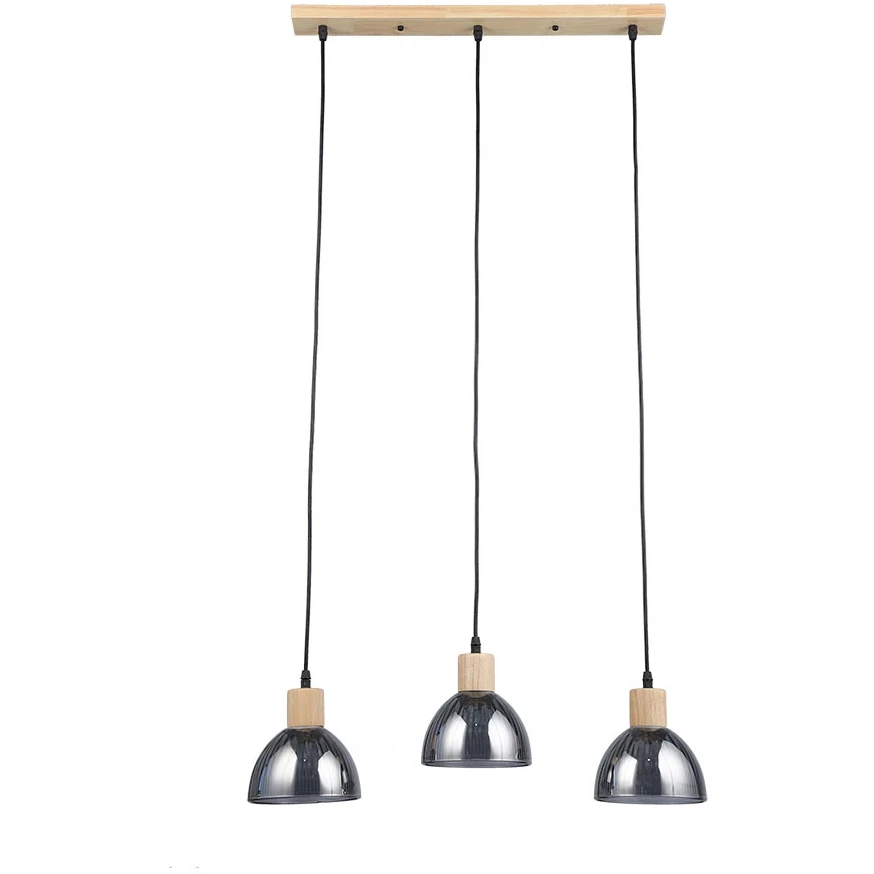 Arte Lamp Lancaster A5869SP-3BK Тройной подвесной современный светильник с дымчатым плафоном из стекла диаметром 15 см, основание из натурального светлого дерева, высота провода 100 см, лампы E27 3шт до 60Вт IP20 220В