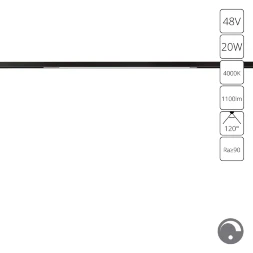 Arte Lamp Optima A7474PL-1BK Черный магнитный линейный светодиодный светильник, с возможностью диммирования по протоколу 0/1-10V, LED 20Вт 1100Лм 4000К CRI90 120° IP20 48В