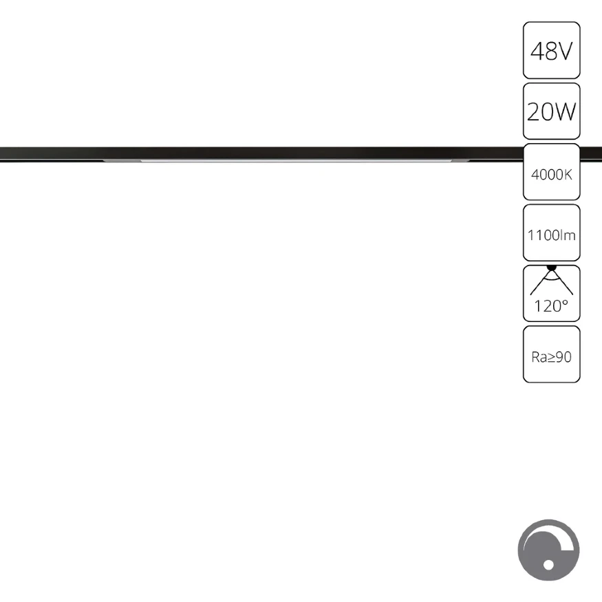 Arte Lamp Optima A7474PL-1BK Черный магнитный линейный светодиодный светильник, с возможностью диммирования по протоколу 0/1-10V, LED 20Вт 1100Лм 4000К CRI90 120° IP20 48В