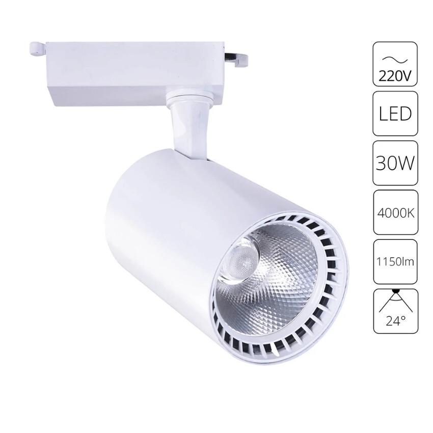 Однофазный двужильный светодиодный трековый светильник Arte Lamp A2664PL-1WH Vinsant 4000К 1150Лм CRI85+ 24° 30Вт