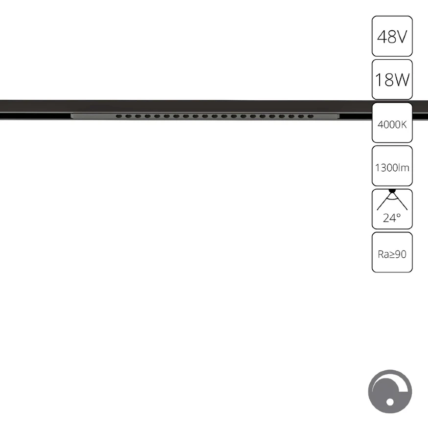 Arte Lamp Optima A7477PL-1BK Черный магнитный линейный светодиодный светильник с глазковыми диодами, с возможностью диммирования по протоколу 0/1-10V, LED 20Вт 1100Лм 4000К CRI90 24° IP20 48В