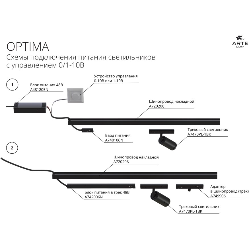 Arte Lamp Optima A7477PL-1BK Черный магнитный линейный светодиодный светильник с глазковыми диодами, с возможностью диммирования по протоколу 0/1-10V, LED 20Вт 1100Лм 4000К CRI90 24° IP20 48В