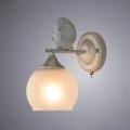 Arte Lamp Gemelli A2150AP-1WG Настенный светильник бра с птичкой, плафон шар 13 см, белое стекло, основание золото/белый металл, лампа E27 1шт до 60Вт IP20 220В, без выключателя на корпусе