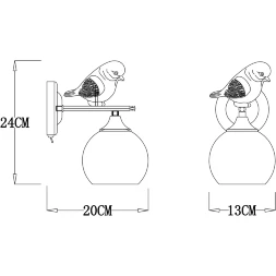 Arte Lamp Gemelli A2150AP-1WG Настенный светильник бра с птичкой, плафон шар 13 см, белое стекло, основание золото/белый металл, лампа E27 1шт до 60Вт IP20 220В, без выключателя на корпусе