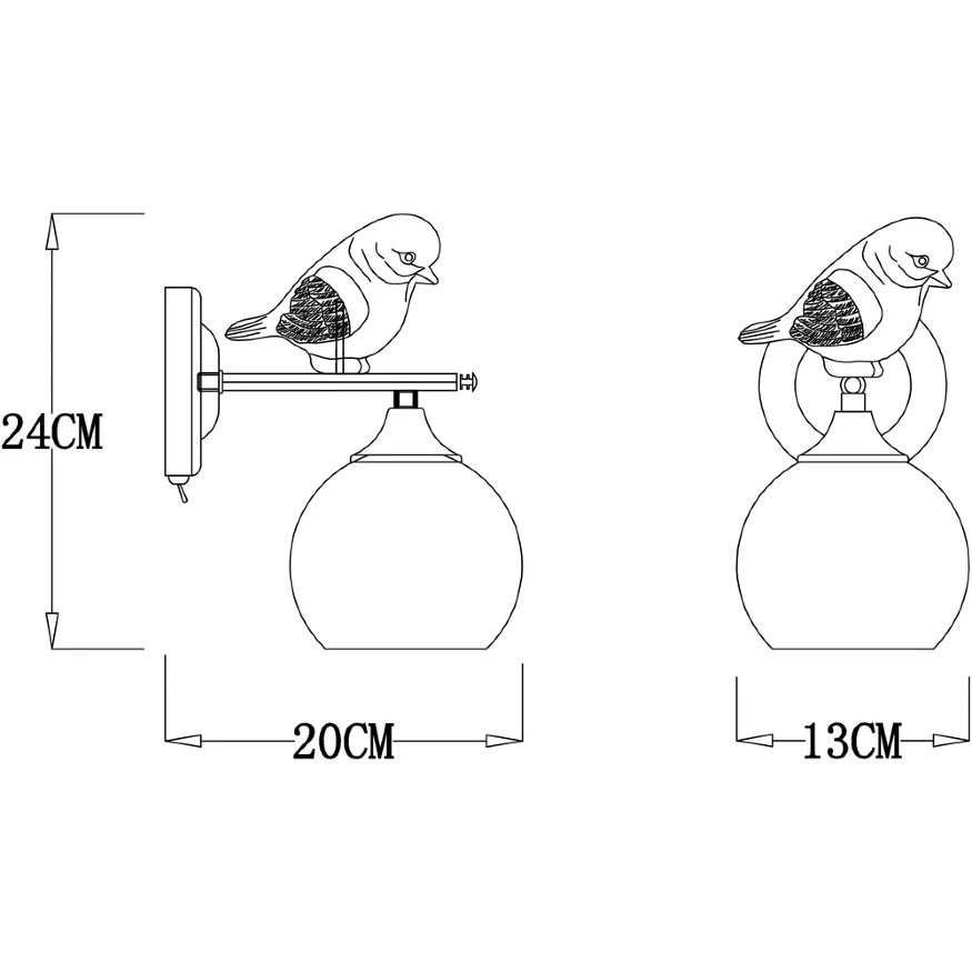 Arte Lamp Gemelli A2150AP-1WG Настенный светильник бра с птичкой, плафон шар 13 см, белое стекло, основание золото/белый металл, лампа E27 1шт до 60Вт IP20 220В, без выключателя на корпусе