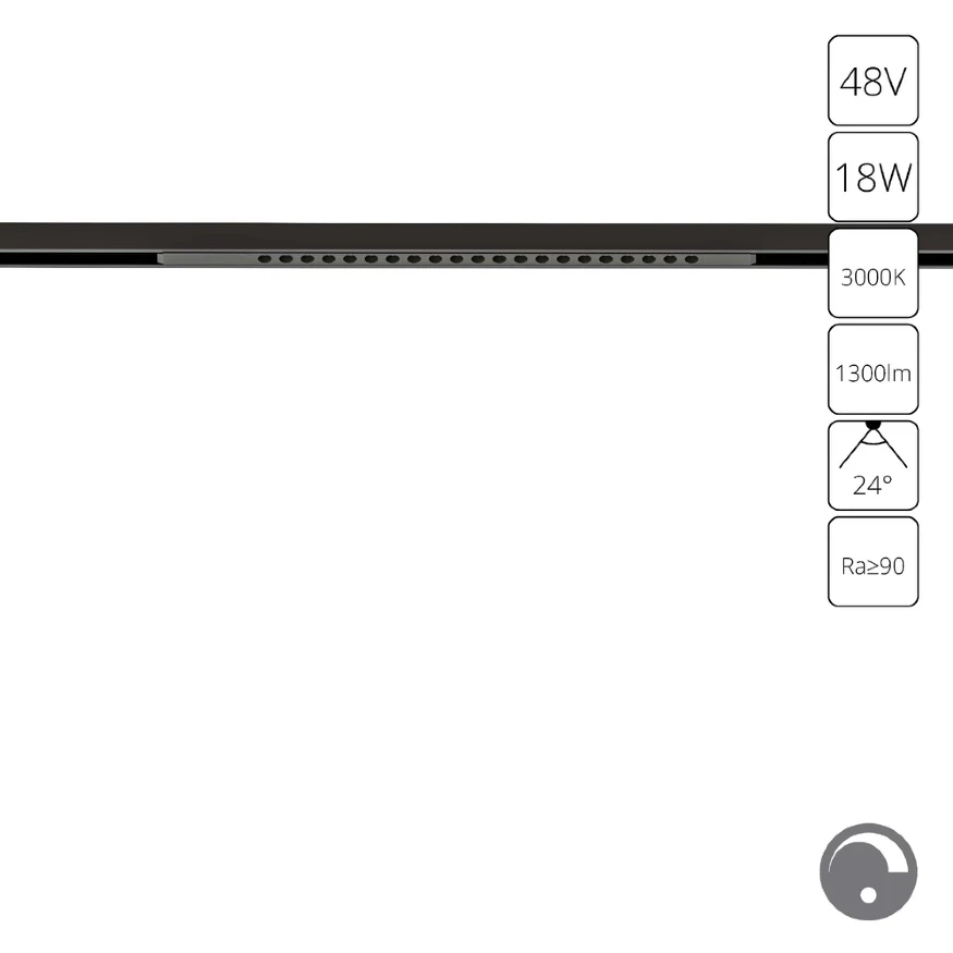 Arte Lamp Optima A7497PL-1BK Черный магнитный линейный светодиодный светильник с глазковыми диодами, с возможностью диммирования по протоколу 0/1-10V, LED 18Вт 1300Лм 3000К CRI90 24° IP20 48В