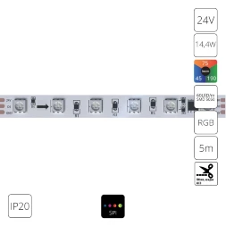 A2406010-05-RGB Светодиодная лента SPI 24В 14,4Вт/м RGB 90+ 10мм SMD5050 60шт/м 5м IP20