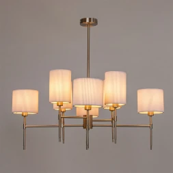 Arte Lamp DEBORA A4108LM-8SS Потолочная люстра на штанге, 8 плафонов, основание никелевый металл, плафоны текстильные белые, лампы E14 8шт до 40Вт IP20 подключение 220В, макс. высота 71см, возможно укоротить на 20см