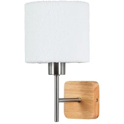 Arte Lamp CHARLIE A5071AP-1SS Настенный светильник, бра с плафоном из искусственной шерсти и основанием из натурального дерева, диаметр плафона 16см, высота 31см, лампа Е27 1шт макс 40Вт, 220В, без выключателя на корпусе