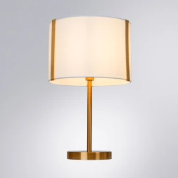 Arte Lamp Dream A4110LT-1PB Настольная лампа классического стиля с абажуром диаметром 28 см, плафон белый текстиль, медный металл, лампа E14 1шт до 40Вт IP20 220В, выключатель на проводе в розетку