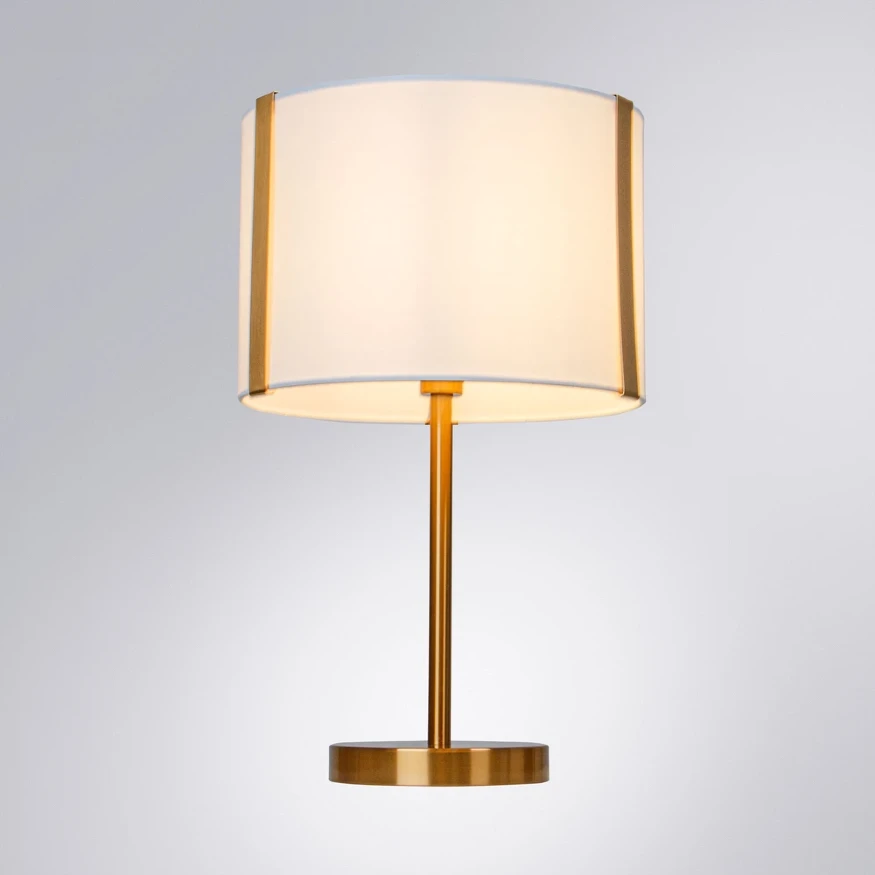 Arte Lamp Dream A4110LT-1PB Настольная лампа классического стиля с абажуром диаметром 28 см, плафон белый текстиль, медный металл, лампа E14 1шт до 40Вт IP20 220В, выключатель на проводе в розетку