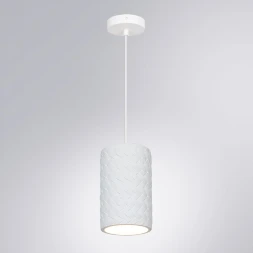 Arte Lamp Corsetto A7096SP-1WH Подвесной современный светильник, плафон из белого гипса с имитацией плетения диаметром 14 см, основание белый металл, провод 100 см, лампа E27 1шт до 40Вт IP20 220В