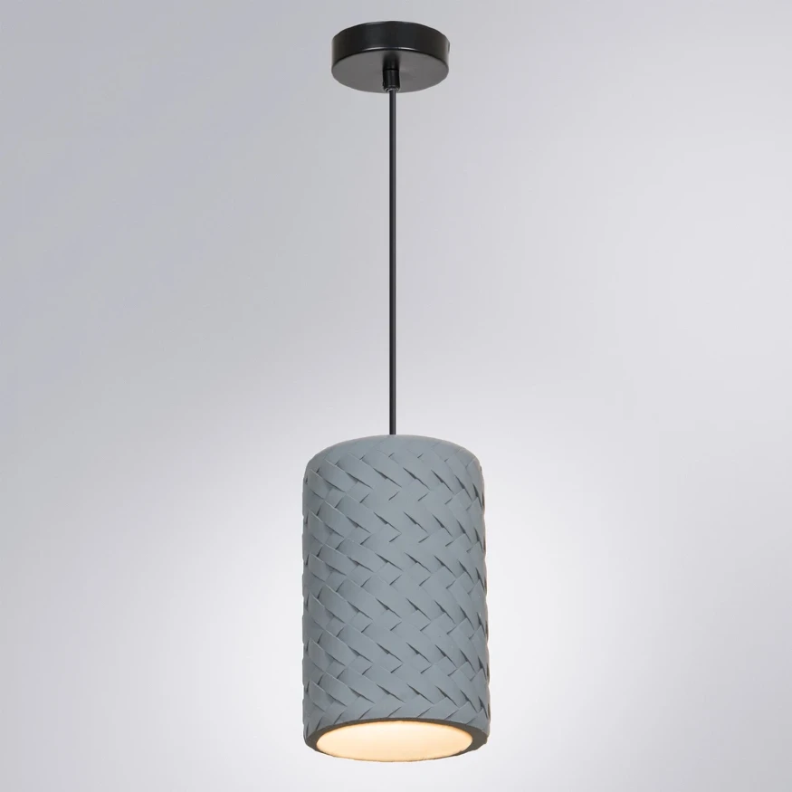 Arte Lamp Corsetto A7096SP-1BK Подвесной современный светильник, плафон из серого гипса с имитацией плетения диаметром 14 см, основание черный металл, провод 100 см, лампа E27 1шт до 40Вт IP20 220В