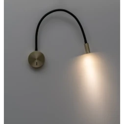Arte Lamp Asta A5879AP-1SG Настенный современный, черно-золотой, минималистичный светодиодный светильник-бра с гибкой резиновой ножкой и выключателем на основании, LED 5Вт 3000K 300Лм CRI90 24° IP20 220В