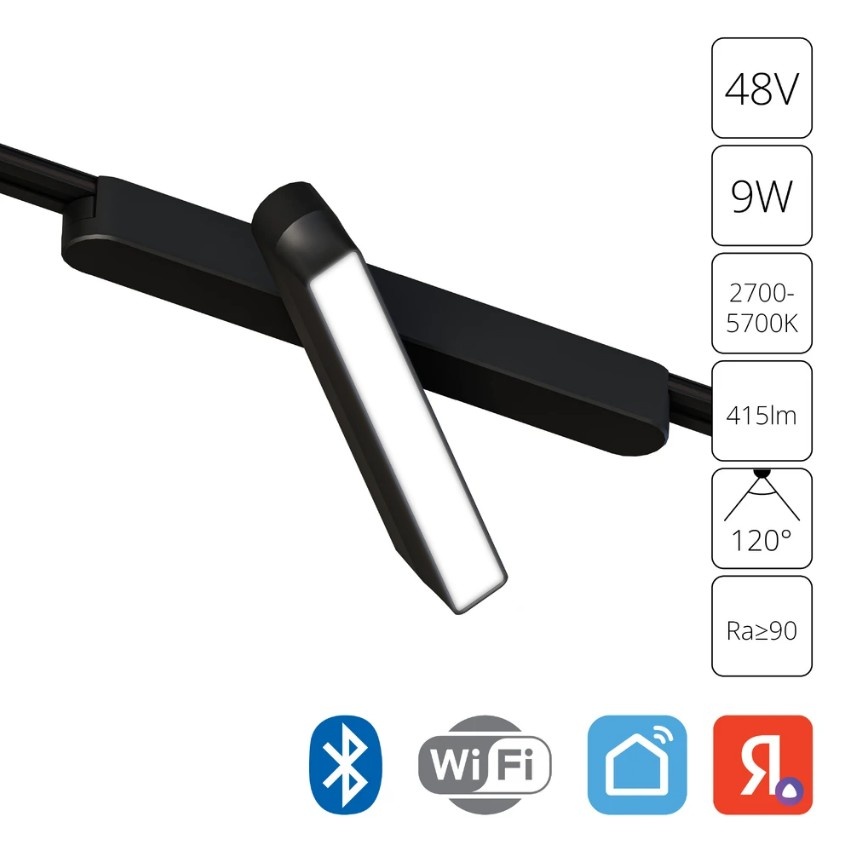 A2960PL-1BK Трековый магнитный светодиодный SMART (TUYA, Алиса, Bluetooth, Wi-Fi) светильник Arte Lamp Rapid 48V CRI90+ 2700-6000К 416Лм 120° 9Вт