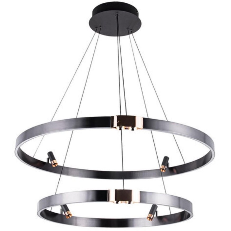 Подвесная черная светодиодная люстра с 2 кольцами 80см и 60см 64Вт 1485лм 3000К Arte Lamp CESARE A1993SP-64BK