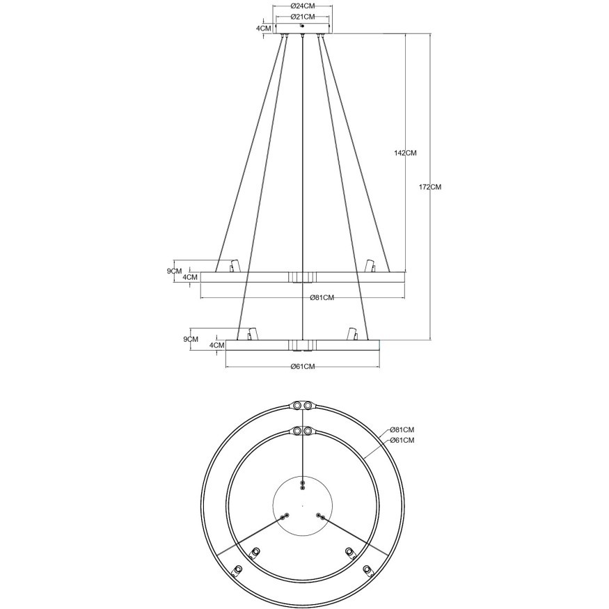 Подвесная черная светодиодная люстра с 2 кольцами 80см и 60см 64Вт 1485лм 3000К Arte Lamp CESARE A1993SP-64BK