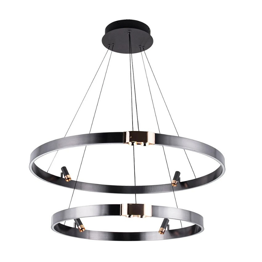 Подвесная черная светодиодная люстра с 2 кольцами 80см и 60см 64Вт 1485лм 3000К Arte Lamp CESARE A1993SP-64BK