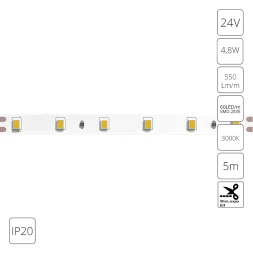 Светодиодная лента 24В 4,8Вт/м 550Лм/м 3000К CRI 90+ 8мм SMD2835 IP20 5м Arte Lamp  Arte Lamp TAPE A2406008-01-3K
