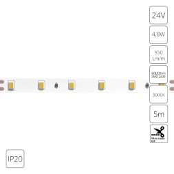 Светодиодная лента 24В 4,8Вт/м 550Лм/м 3000К CRI 90+ 8мм SMD2835 IP20 5м Arte Lamp  Arte Lamp TAPE A2406008-01-3K