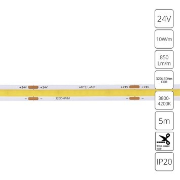 A2432008-02-4K Светодиодная лента 24В 10Вт/м 850Лм/м 4000К CRI 90+ 8мм COB 320шт/м 5м IP20