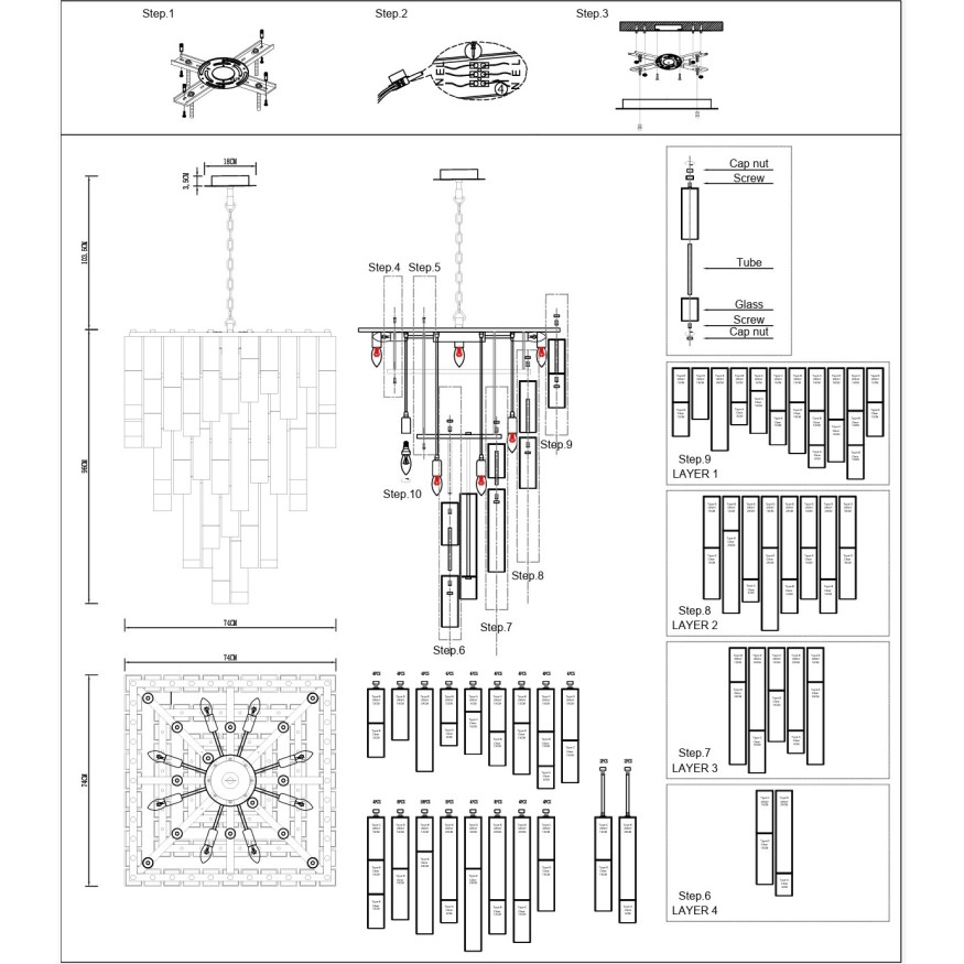 Подвесная люстра с дымчатым хрусталем, 22 лампы Е14, Divinare CASCATA 7665/17 SP-18