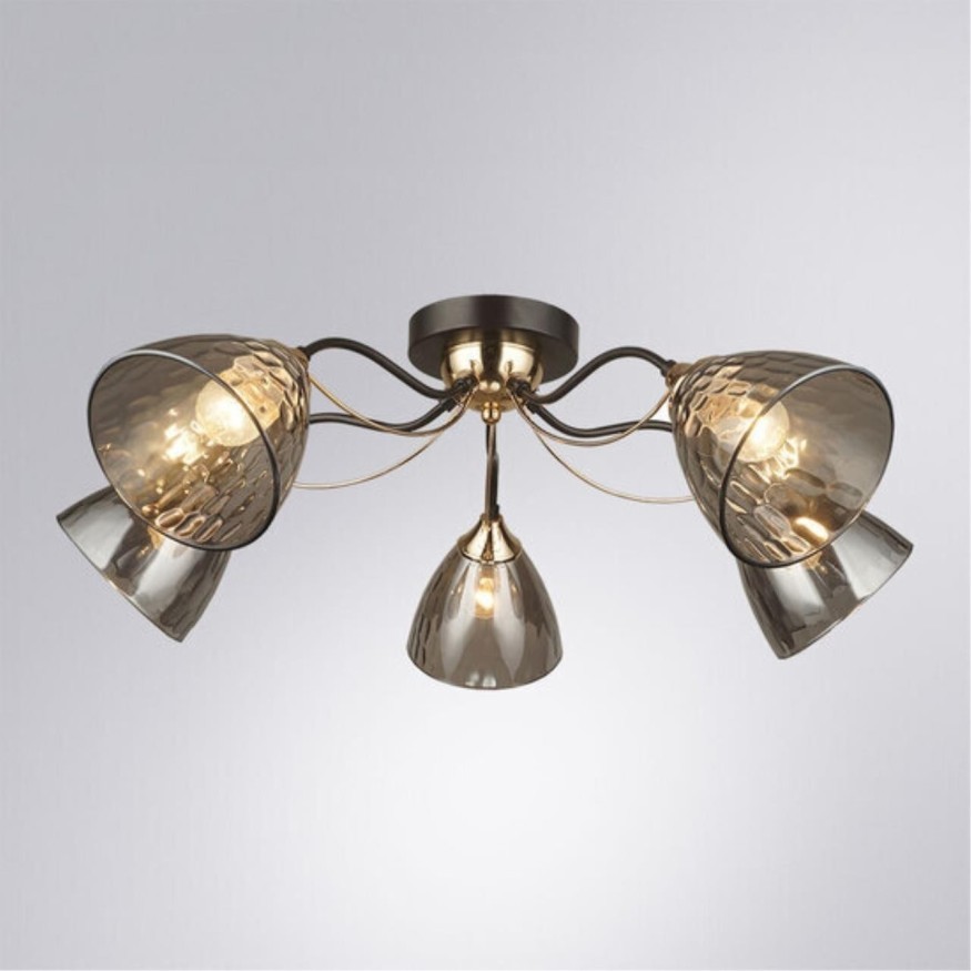 Потолочная люстра с 5 стеклянными плафонами под лампы цоколя Е27 Arte Lamp LILY A4366PL-5BK