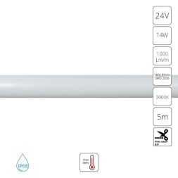 A2418013-01-3K Светодиодная лента для бани, спец. защищенности, 5м IP68 24V 14Вт/м 1000Лм/м 3000K CRI80, темп. до 100°С, Arte Lamp NEON TERMO